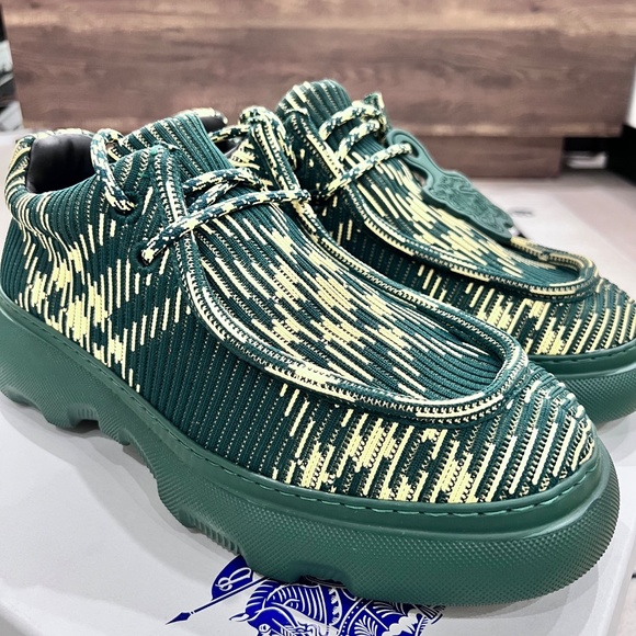 Burberry EKD Check Print Platform Creeper Embroidered Fabric Lace Up Derby Shoes - Picture 5 of 11